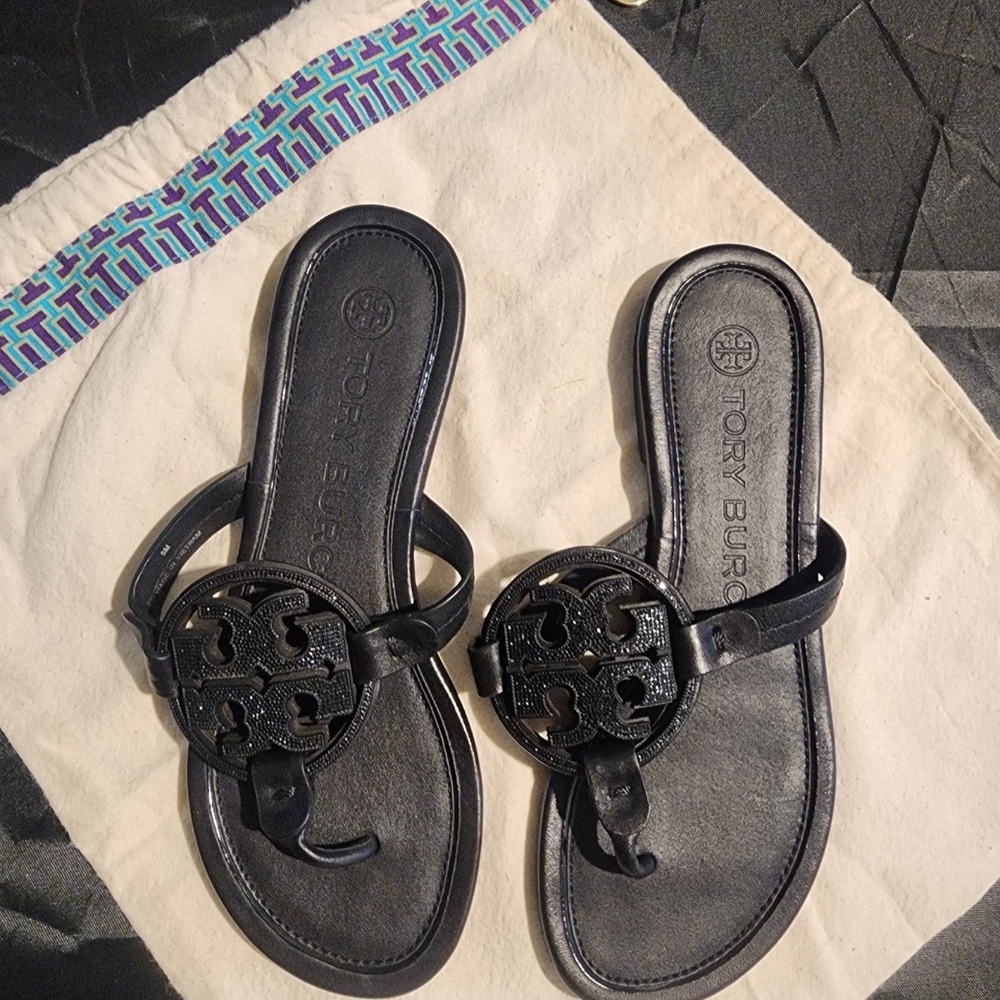 Tory Burch Black Miller Logo Thong Sandals
